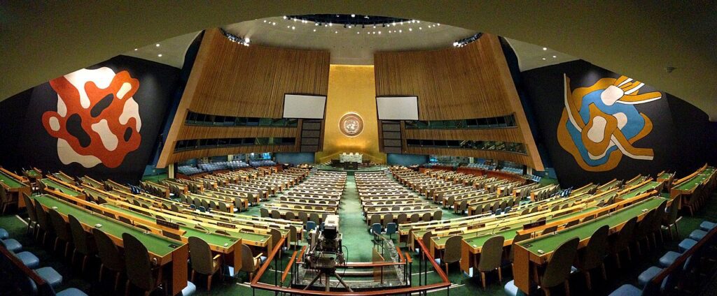 Vista panorámica del salón de la Asamblea General de las Naciones Unidas, en Nueva York
