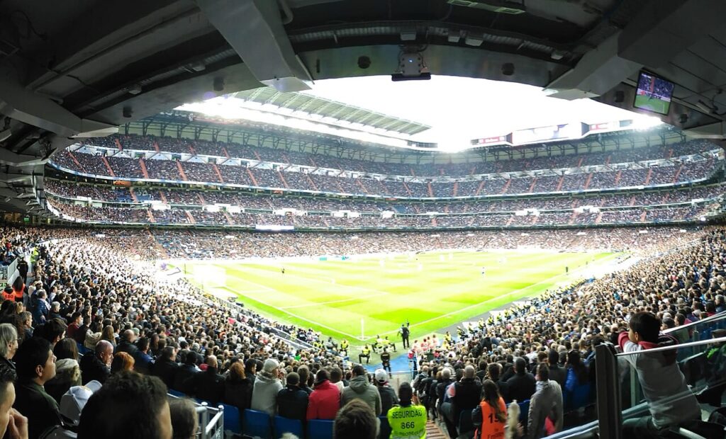 Interior del estadio Santiago Bernabéu, en Madrid