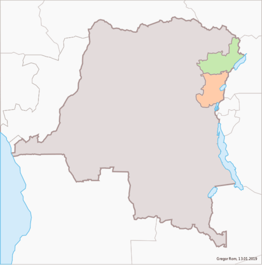 Mapa de las provincias de Kivu del Norte e Ituri, en la República Democrática del Congo