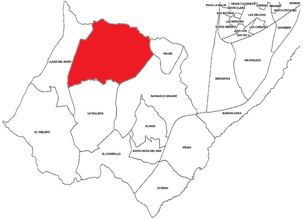 Mapa con la situación de El Sobradillo en el distrito Suroeste de Santa Cruz de Tenerife