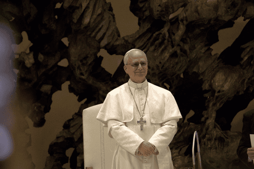 Retrato del papa León XIV durante una audiencia con periodistas en 2025