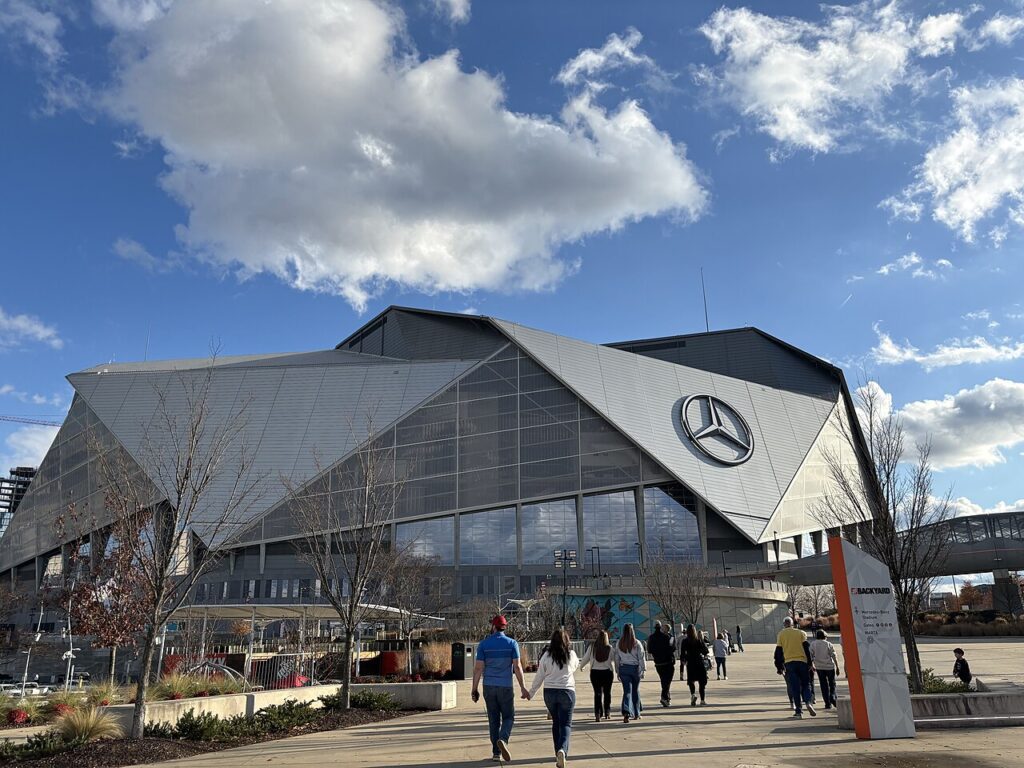 Exterior del estadio Mercedes-Benz de Atlanta, sede del España-Cabo Verde