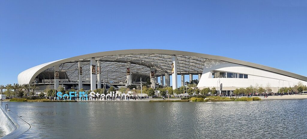 Exterior del estadio de Los Ángeles, sede de partidos del Mundial 2026